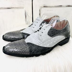 Roberto Chillini Gray & White Faux Alligator Skin Leather Dress Shoes Mens 10.5